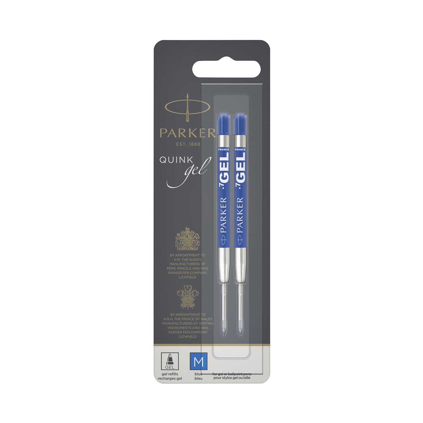 Parker - Gelschreibermine Quink mittelblau, Blisterpackung mit 2 Stück