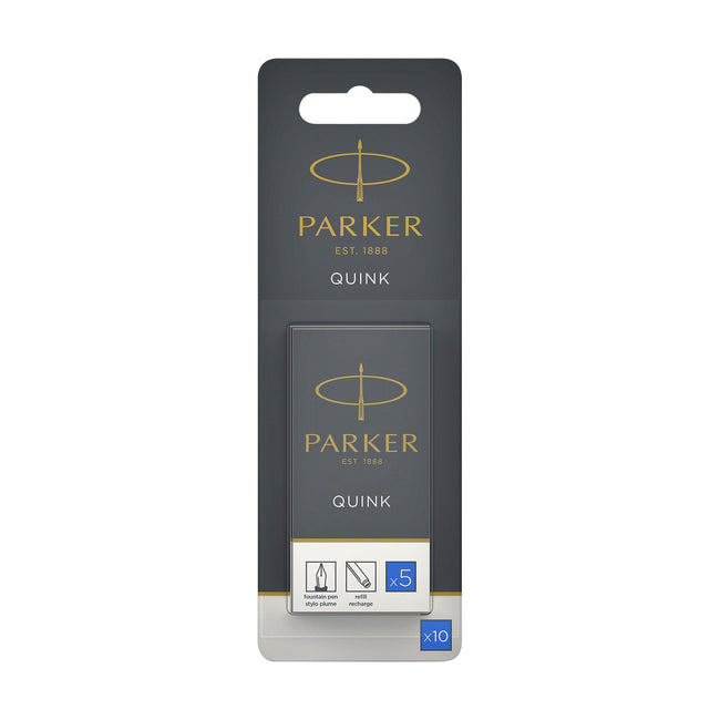Parker - Tintenpatrone Quink, waschbar, blau, Blisterpackung mit 10 Stück