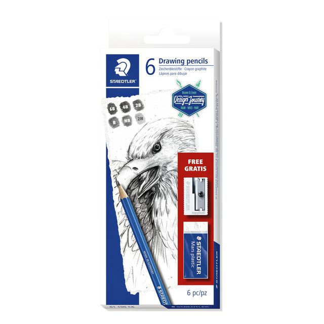 Staedtler - Bleistiftset Design Journey Lumograph mit gratis Radiergummi und Spitzer 6-teilig