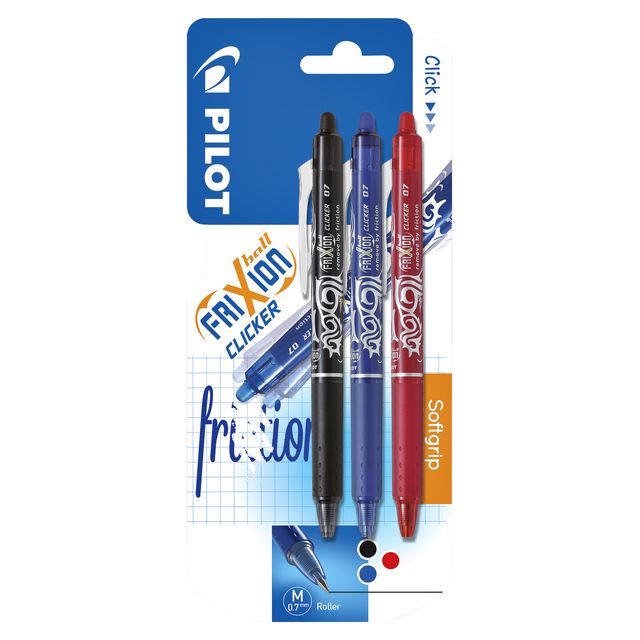 Pilot - Tintenroller FriXion Clicker Medium, sortiert, Blister mit 3 Stück