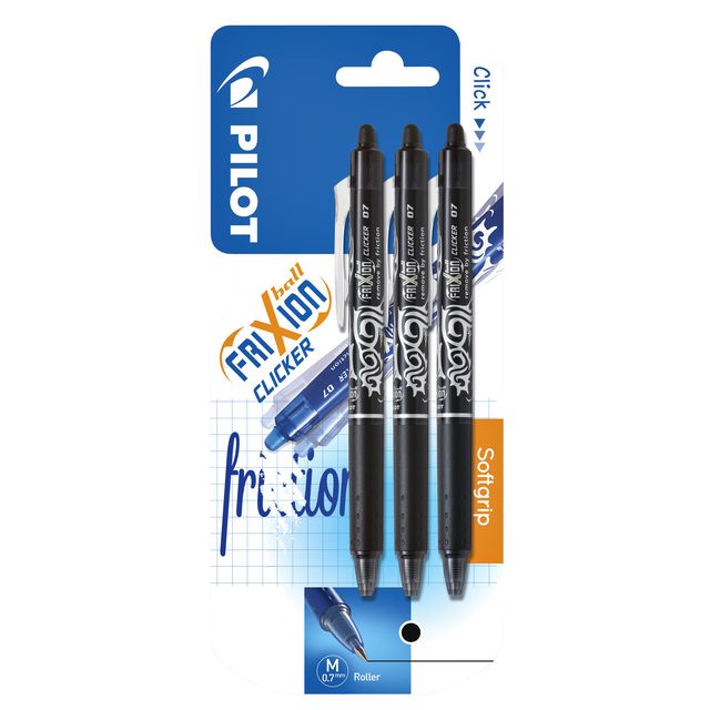 Pilot - Tintenroller Frixion BLRT-FR7 Clicker m 3 Stück schwarz