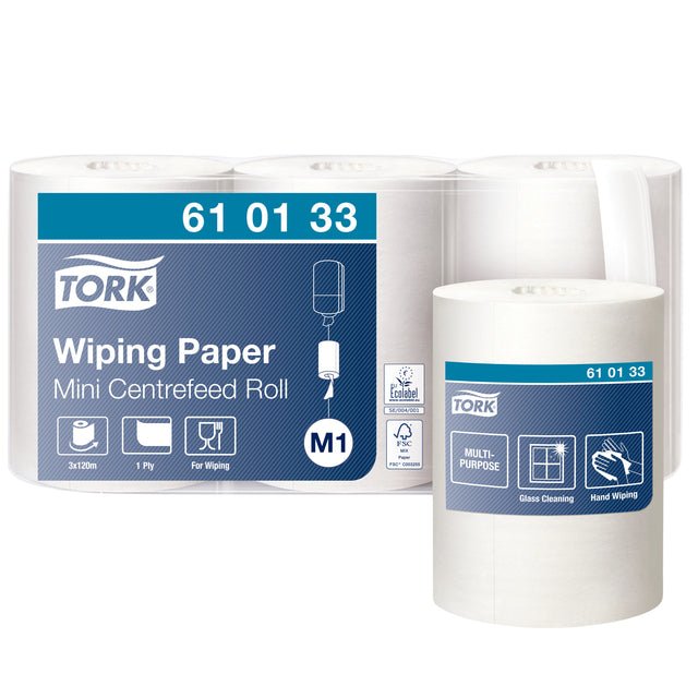 Reinigung pappiger Tork M1 Centerfeed 1LGS Weiß 610133 | Packung mit 3 Rollen