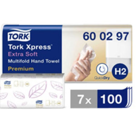 Tork - Handtuch H2 Xpress Multifold 2-lagig 212x340mm 7x100 Blatt weiß 600297 | 3 Stück