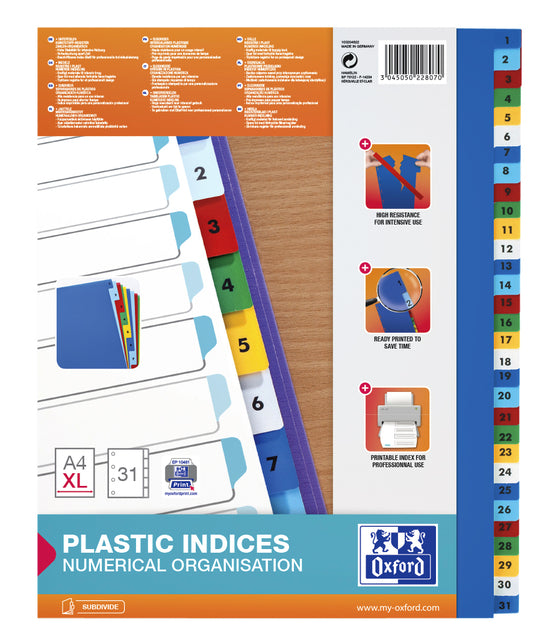 Tabs Oxford A4+ 11-Gaats 1-31 PP Farbe | 25 Stücke