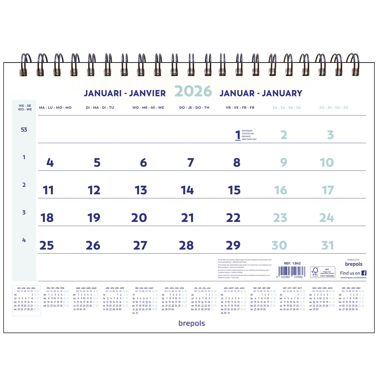 Brepols - 1-Monatskalender 2026 43x31,5cm