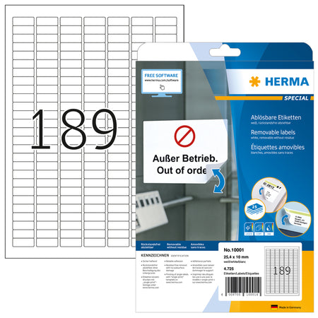 HERMA - Etikett 10001 A4 25,4 x 10 mm ablösbare weiße 4725-Etiketten