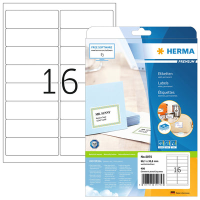 HERMA - Etikett 5075 A4 99,1x33,8 mm Premium 400 Stück weiß