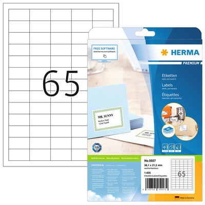 HERMA – Etikett 5027, 38,1 x 21,2 mm, Premium-Weiß, 1625 Etiketten