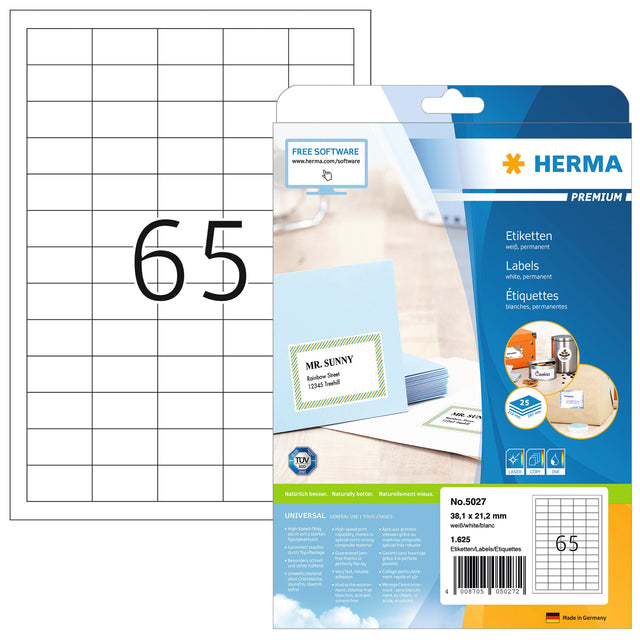 HERMA – Etikett 5027, 38,1 x 21,2 mm, Premium-Weiß, 1625 Etiketten