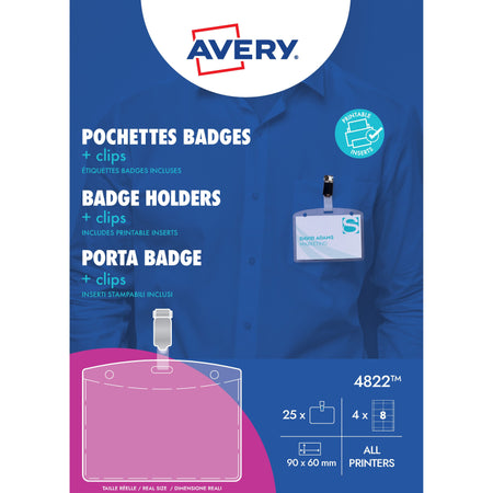 Avery - Abzeichen mit Clip 4822 60x90mm 25 Stück + 32 Einsteckkarten