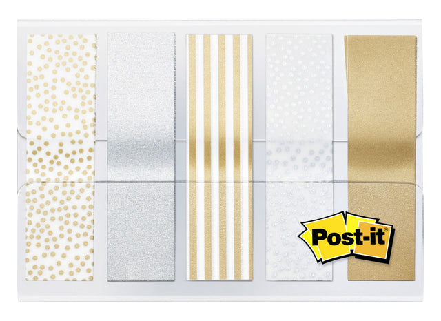 Registerreiter Post-it 684 12x43mm metallic gold silber | Umkarton mit 6 Blisterpackungen x 100 Stück