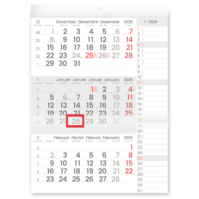Quantore – 3-Monats-Kalender 2026 INNI Manager Notizen im kompakten Format