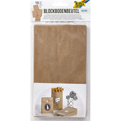 Folia Paper - Blockbodenbeutel Folia 12x6x21cm, lebensmittelechtes Kraftpapier, Set mit 15 Stück