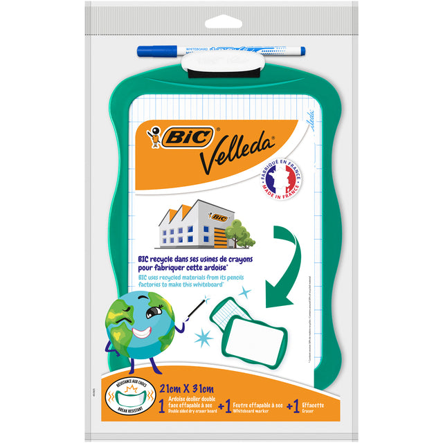 Whiteboard BIC Velleda recycelt 21x31cm + Stift + Wischer | 1080 Stücke
