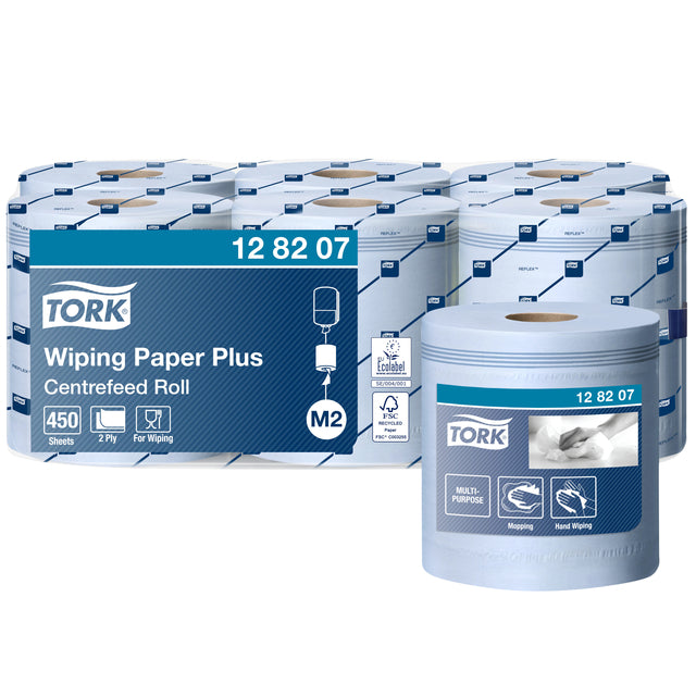 Reinigungsrolle Tork Wiping Plus M2 Center Blau 128207 | Nehmen Sie eine 6er-Wurf