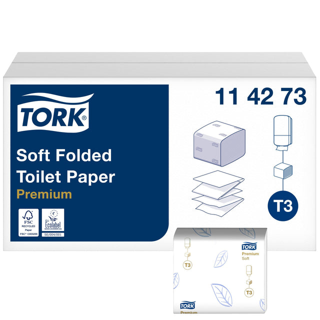 Toilettenpapier Tork T3 Premium gefaltet 2-lagig 114273 | Karton mit 30 Stück