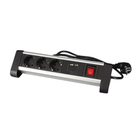 Perel - Steckdosenleiste Schreibtisch 3-fach mit Schalter inkl. 2 USB-Anschlüsse 1,4 m schwarz | 10 Stück