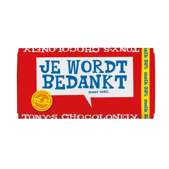 Tony's Chocolonely - Schokoladenmilch-Dankeschön-Riegel 180gr | 15 Stück