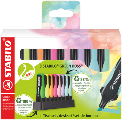 Stabilo - Textmarker GREEN BOSS 6070/8 Pastell sortiert Schreibtischset à 8 Stück | 5 Stück