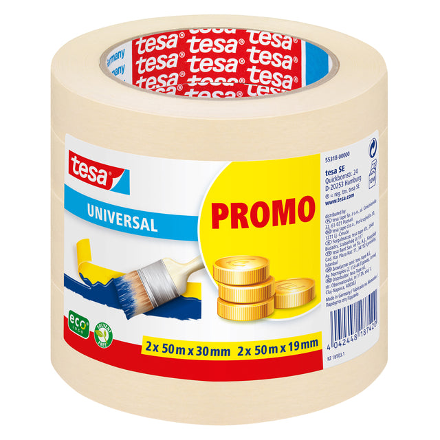 Tesa - Afplake® Economy 2x 50mx30mm, 2x 50mx19mm Aktionspaket