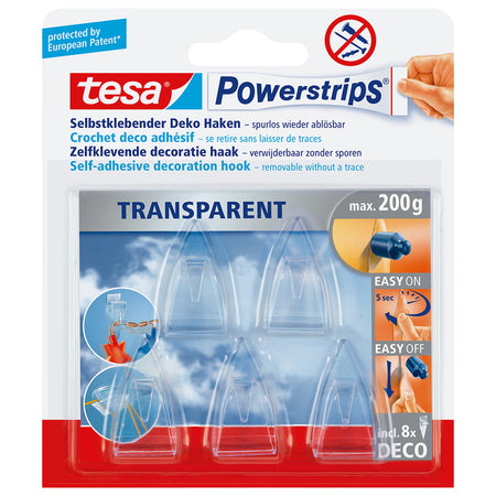 Tesa - Haken Powerstrips® Deco transparent selbstklebend 5 Stück