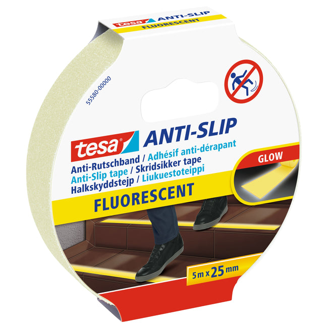 Tesa - Anti-Rutsch e® 5mx25mm fluoreszierend | 6 Stück