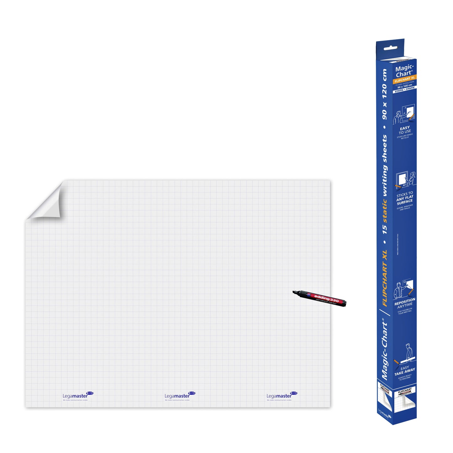 Legamaster - Magic-Chart Flipchart XL 90x120cm weiß mit Raute 15 Blatt | 4 Stück