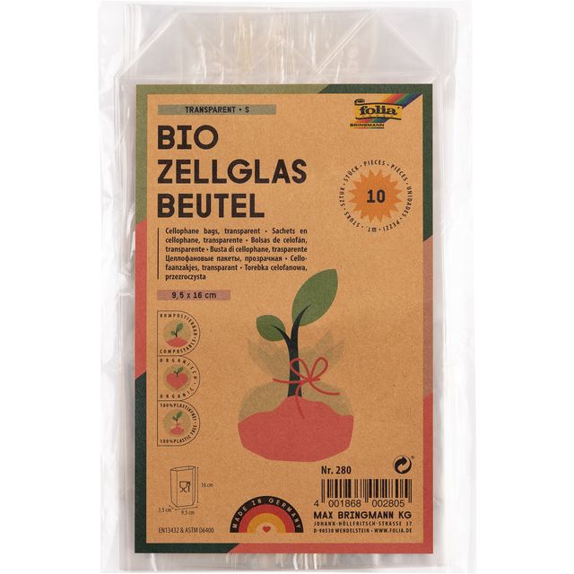 Folia - Cellophanbeutel 95x160mm 10 Stück transparent