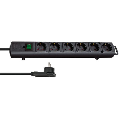 Brennerstuhl - Steckdose Comfort Plus 6-fach inklusive Flachstecker 2 Meter schwarz