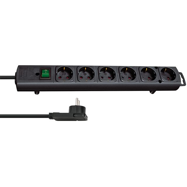 Brennerstuhl - Steckdose Comfort Plus 6-fach inklusive Flachstecker 2 Meter schwarz