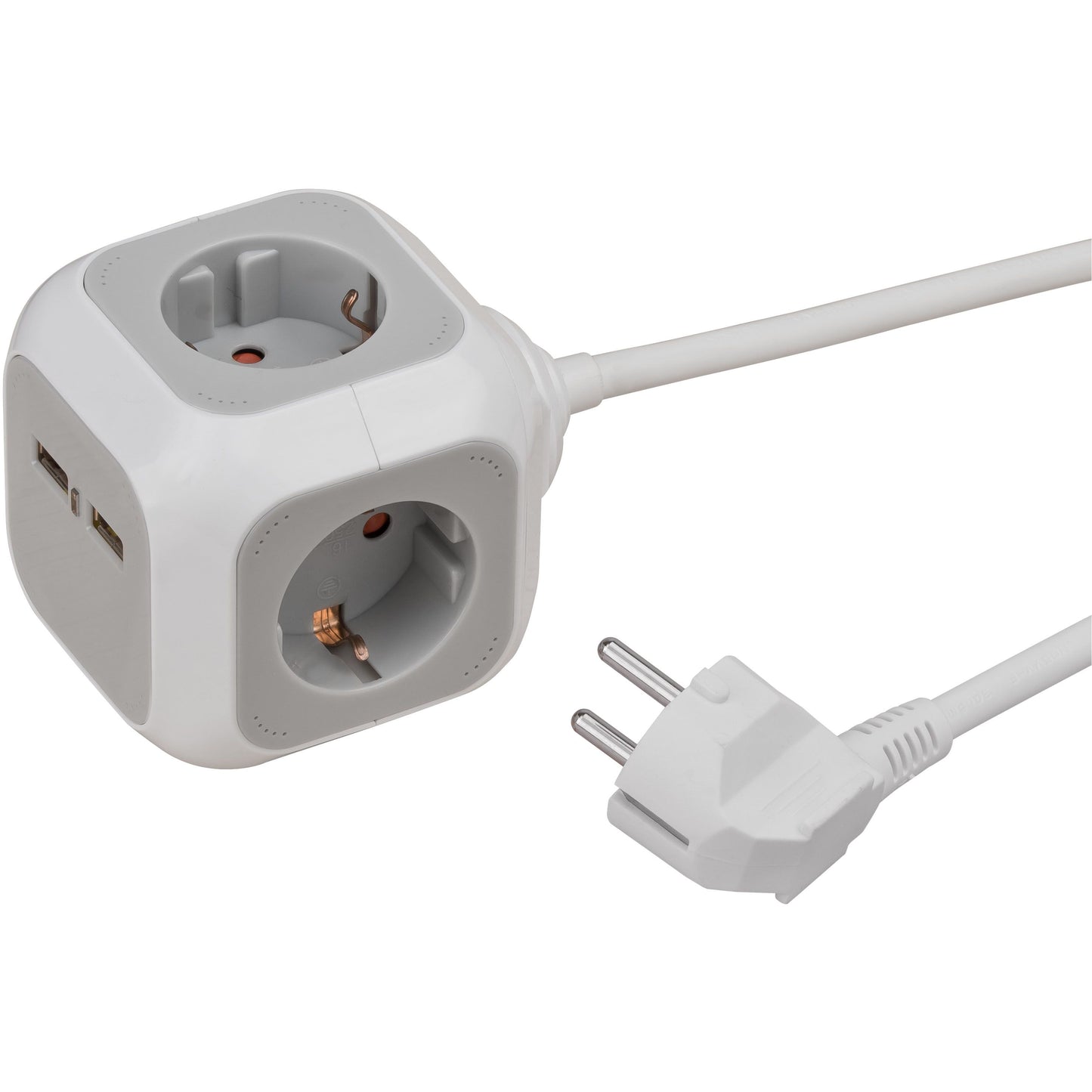 Brennerstuhl - Steckerblock 4-fach inkl. 2 USB 140cm weiß/grau