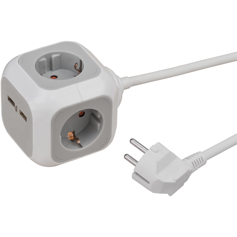 Brennerstuhl - Steckerblock 4-fach inkl. 2 USB 140cm weiß/grau