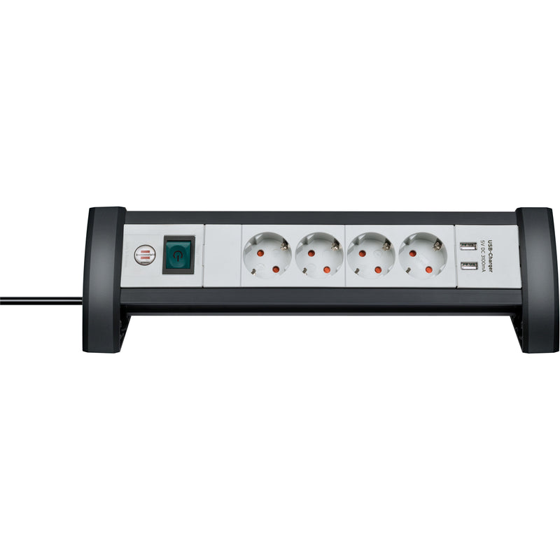 Brennerstuhl - Steckdosenleiste Schreibtisch 4-fach inklusive 2 USB 1,8 Meter weiß/grau