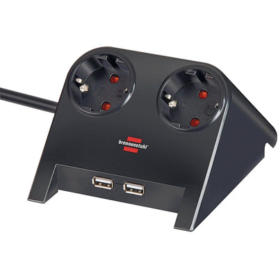 Brennerstuhl - Steckdosenleiste Schreibtisch 2-fach inklusive 2 USB 1,8 Meter schwarz