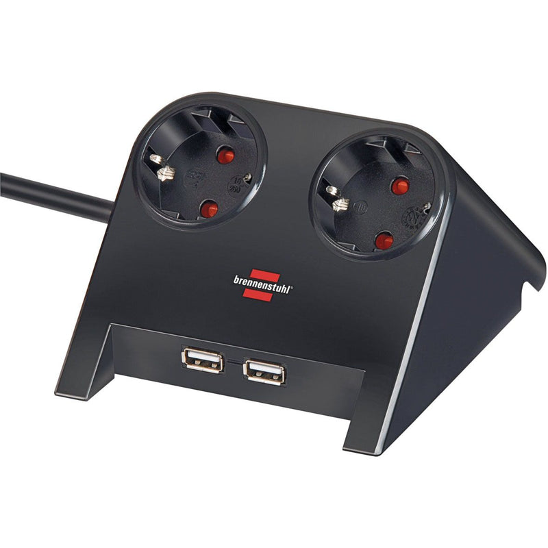 Brennerstuhl - Steckdosenleiste Schreibtisch 2-fach inklusive 2 USB 1,8 Meter schwarz