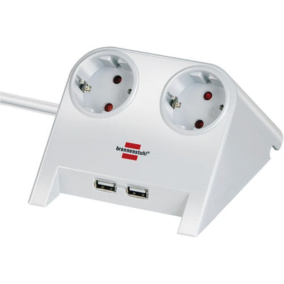 Brennerstuhl - Steckdosenleiste Schreibtisch 2-fach inkl. 2 USB 1,8m weiß