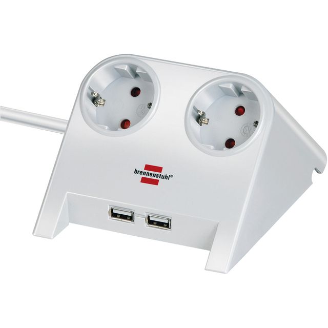 Brennerstuhl - Steckdosenleiste Schreibtisch 2-fach inkl. 2 USB 1,8m weiß