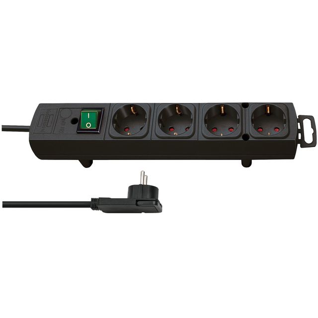 Brennerstuhl - Steckdose Comfort Plus 4-fach inklusive Flachstecker 2 Meter schwarz | 4 Stück