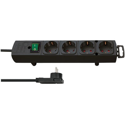Brennerstuhl - Steckdose Comfort Plus 4-fach inklusive Flachstecker 2 Meter schwarz