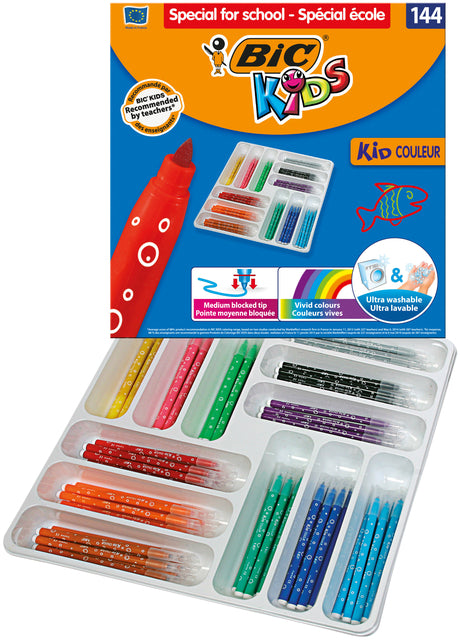 Bickids - Farbmarker Kids Couleur Medium, sortierte Schulbox mit 144 Stück