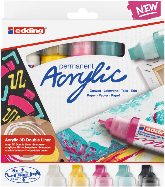Acrylmarker 3D Doppelauskleidung E-5400 Medium Set von 5 Farben Basis | 20 Teile