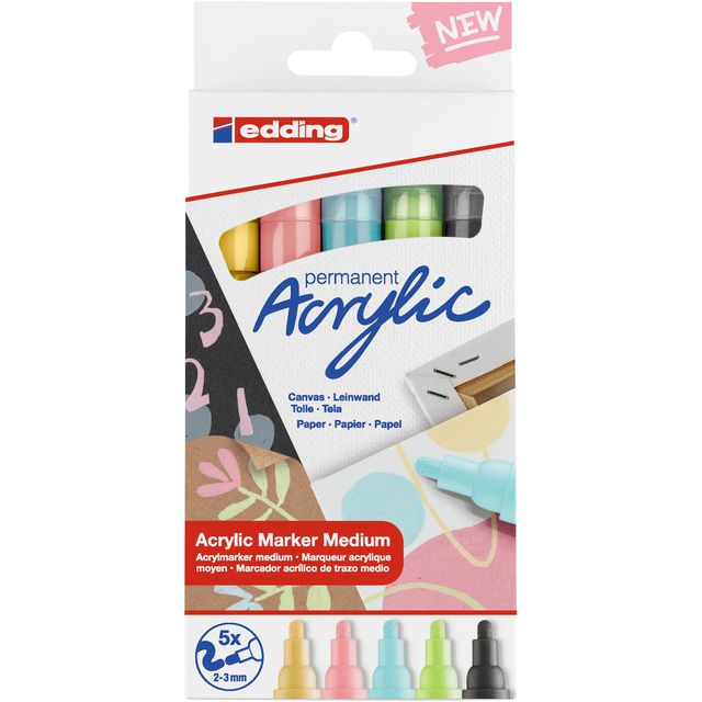Edding - Acrylmarker e-5100 medium pastell, sortiert, 5er-Set