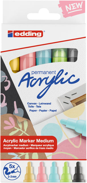 Acrylmarker Edding E-5100 Medium Set von 5 Farben Pastell
