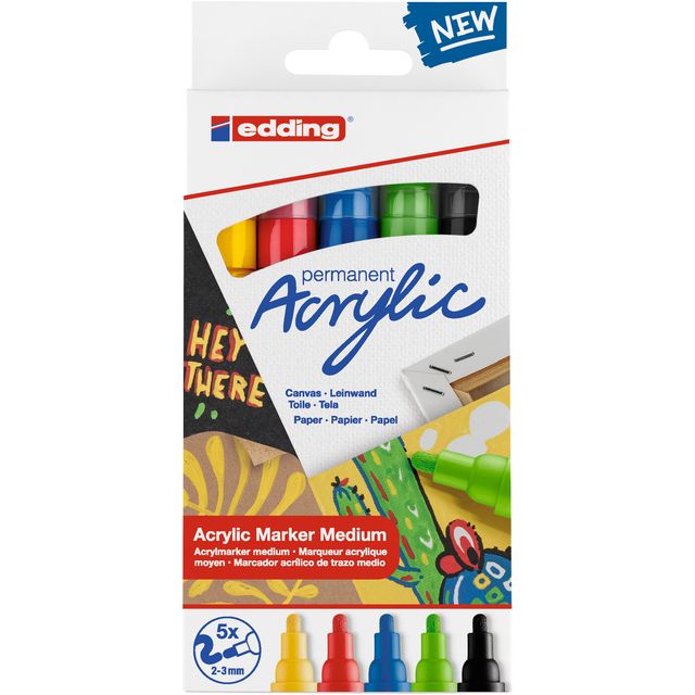 Edding - Acrylmarker e-5100 mittlere Basis, sortiertes Set mit 5 Stück
