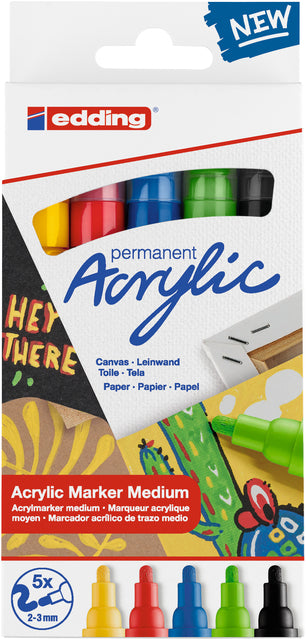 Acrylmarker Edding E-5100 Medium Set von 5 Farbbasis | 8 Stücke