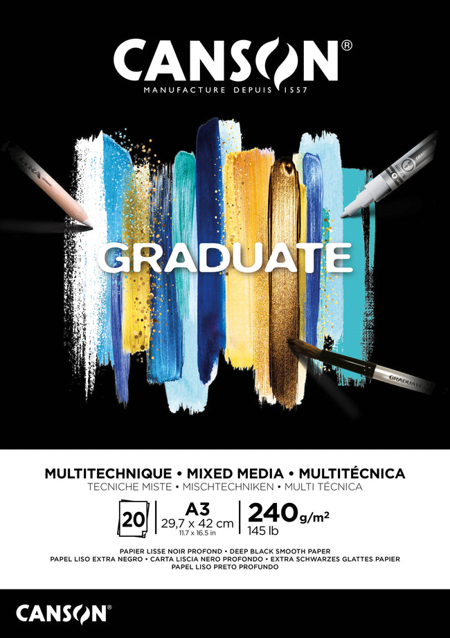 Canson - Mixed-Media-Papier Graduate Mixed Media 20 Blatt 240gr A3 schwarz