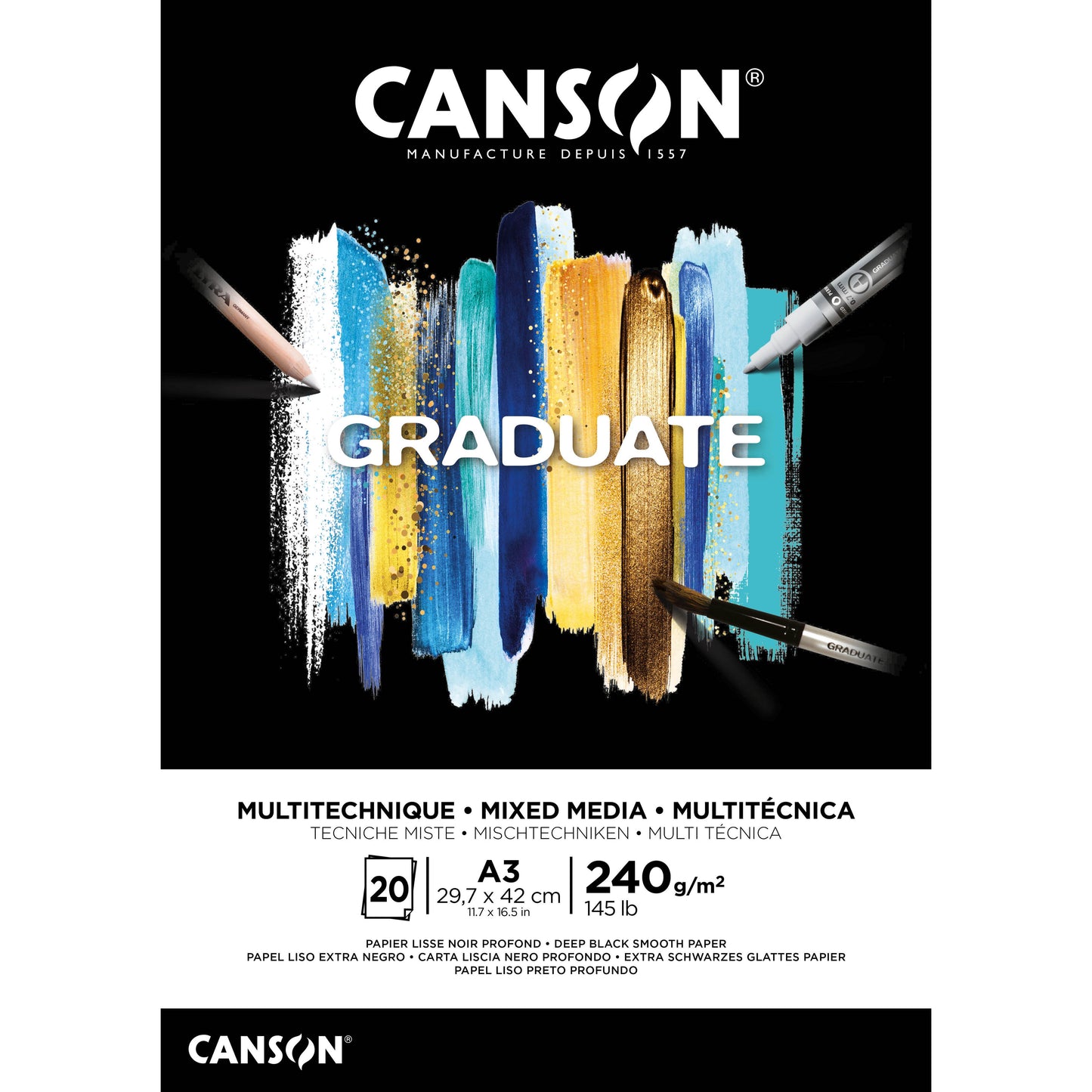 Canson - Mixed-Media-Papier Graduate Mixed Media 20 Blatt 240gr A3 schwarz