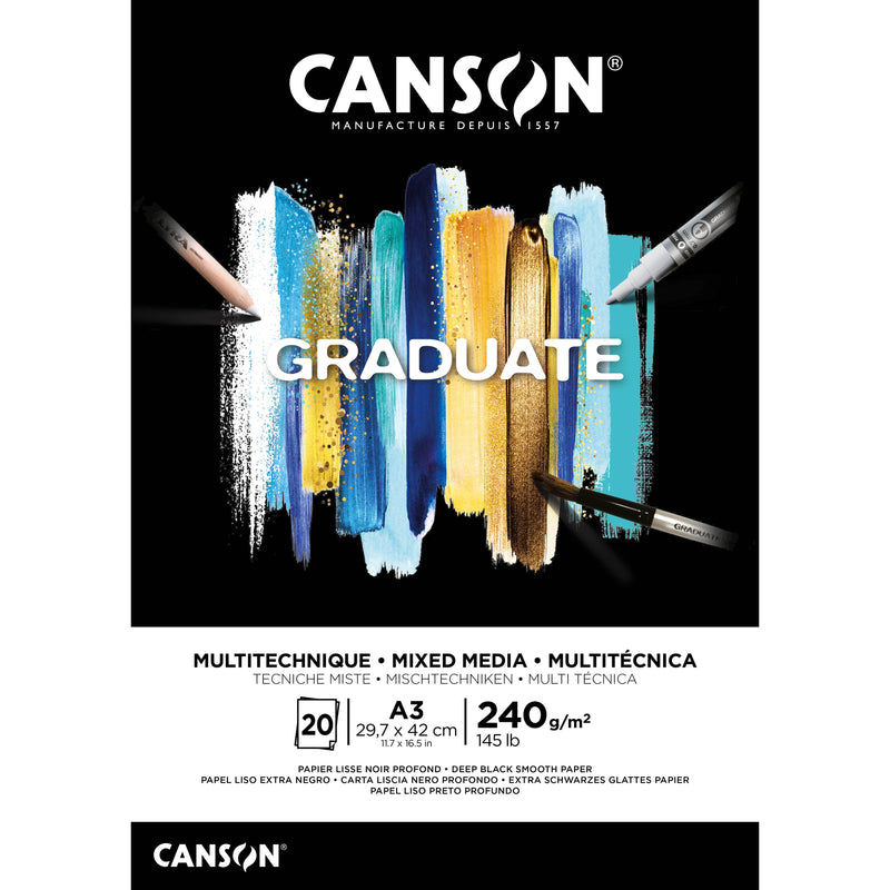 Canson - Mixed-Media-Papier Graduate Mixed Media 20 Blatt 240gr A3 schwarz