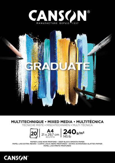 Canson - Mixed-Media-Papier Graduate Mixed Media 20 Blatt 240gr A4 schwarz | 5 Stück