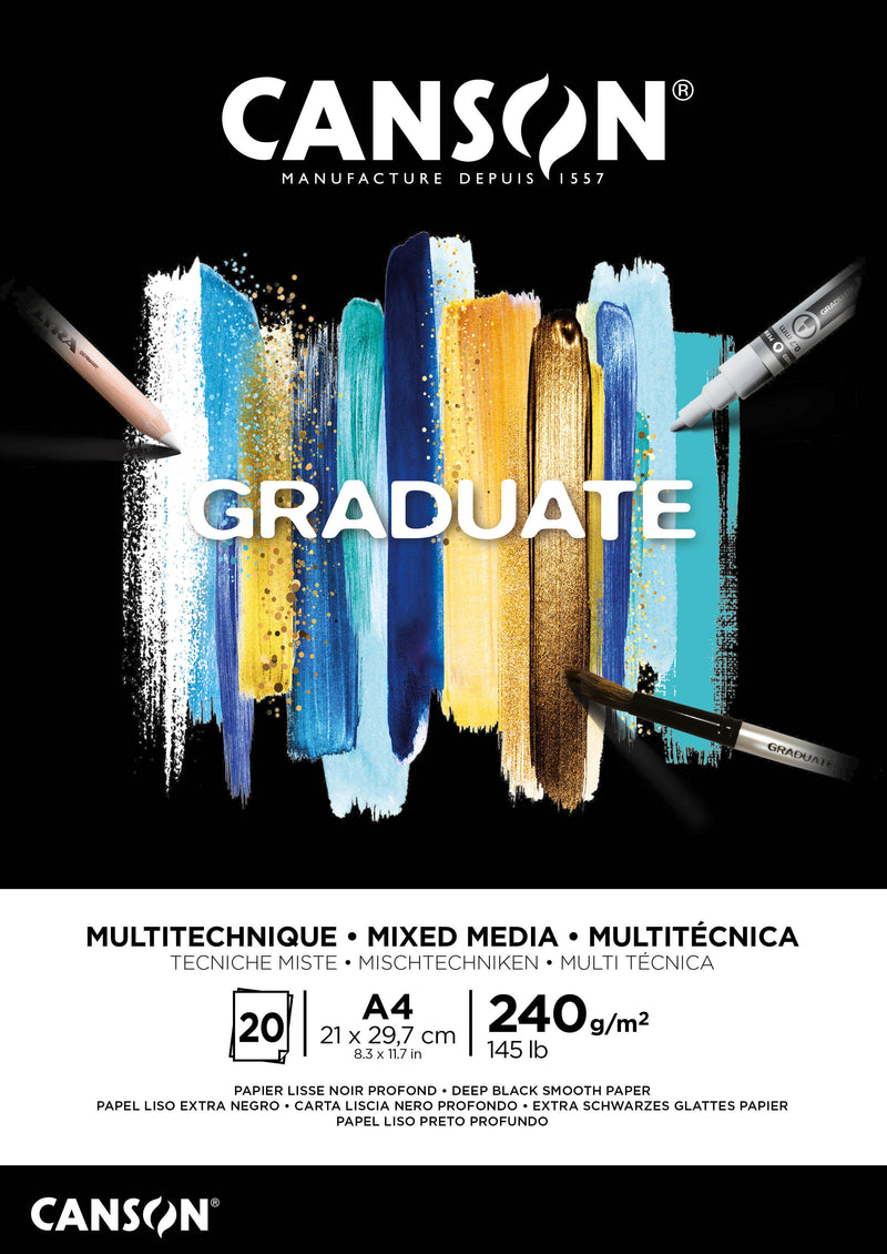 Canson - Mixed-Media-Papier Graduate Mixed Media 20 Blatt 240gr A4 schwarz | 5 Stück